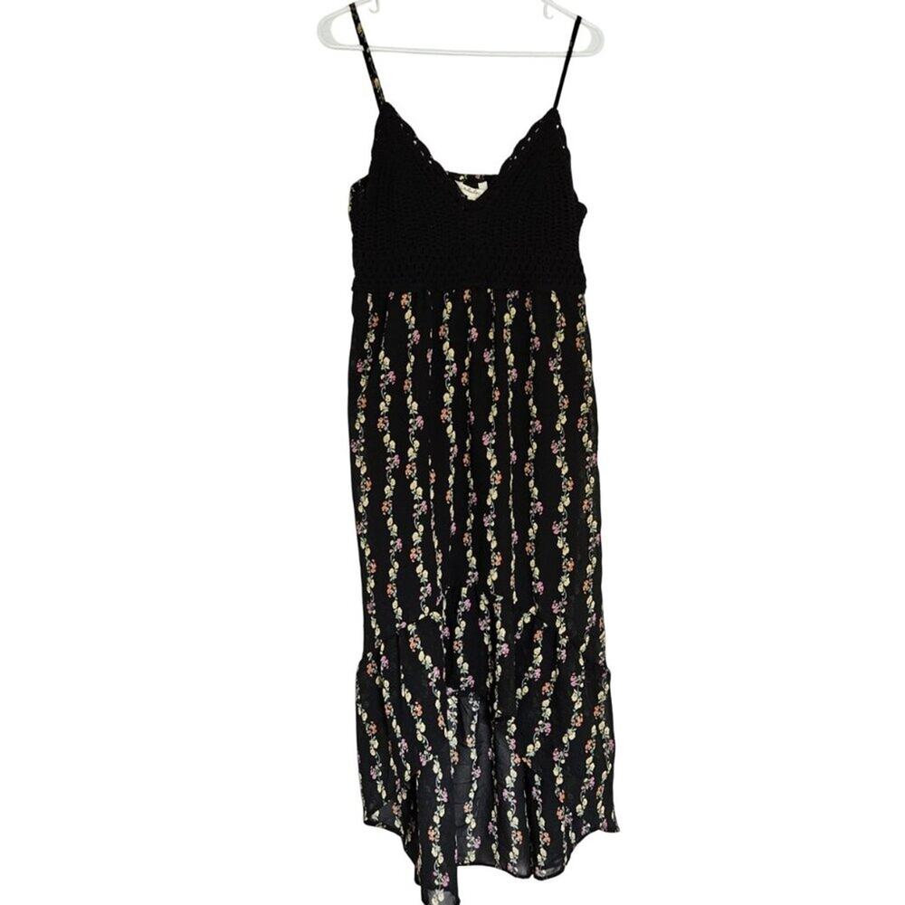 Indulge Crochet Top High Low Dress Spaghetti strap Black Floral SZ XL NWT